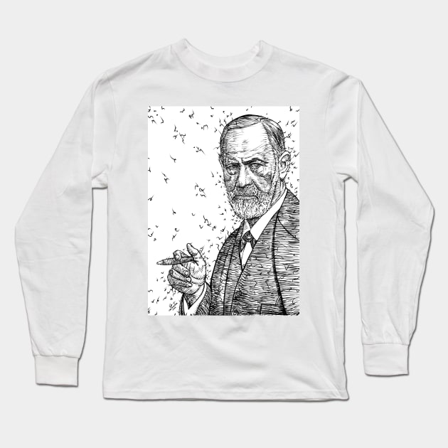 SIGMUND FREUD ink portrait .1 Long Sleeve T-Shirt by lautir